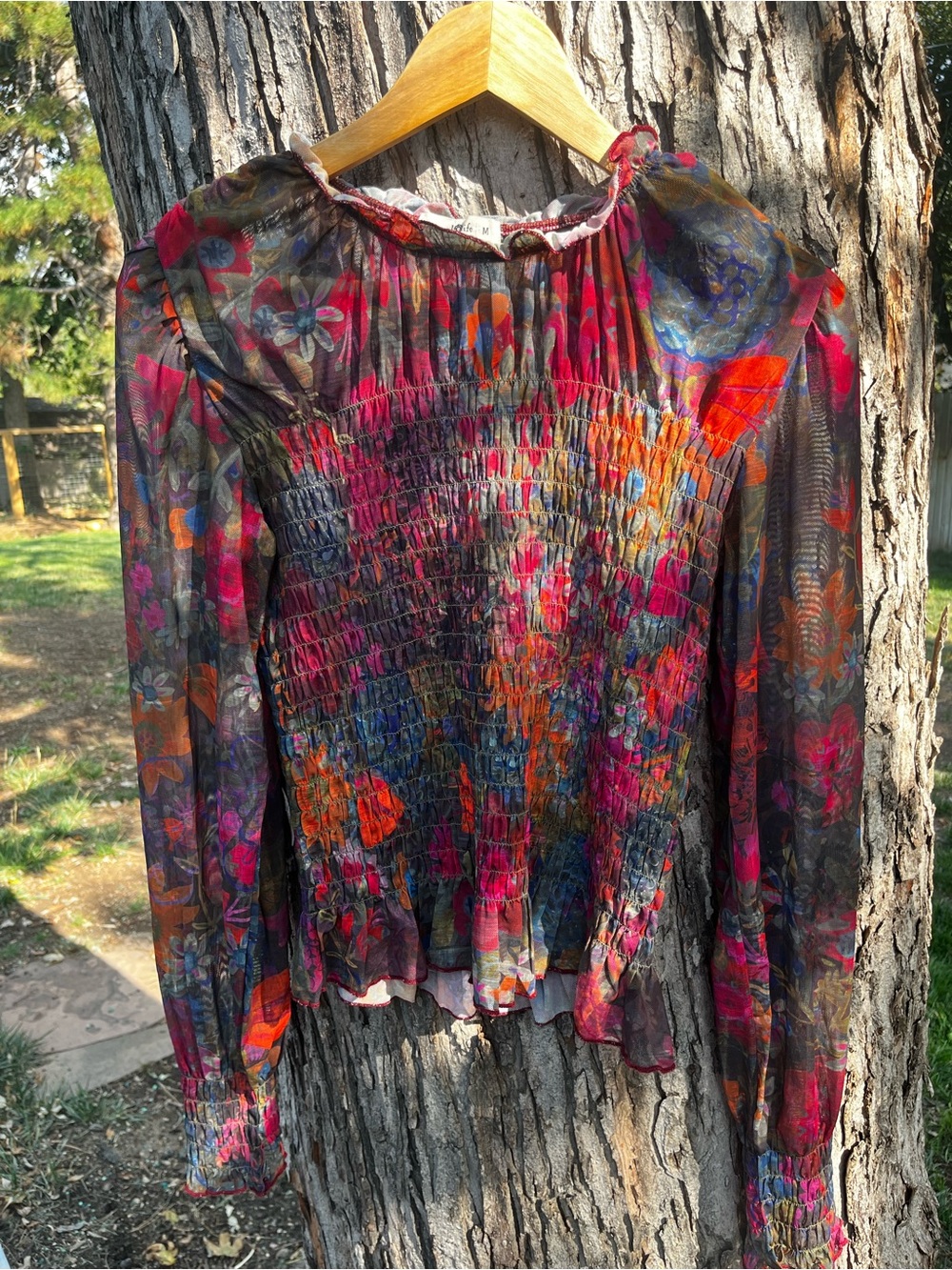 NATURAL LIFE Multicolor Sheer Smocked Floral Blouse
